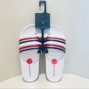 Tommy Hilfiger Women’s Dione White Striped Slides Size 7 NWT